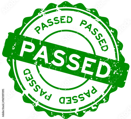 Grunge green passed word round rubber seal stamp on white background