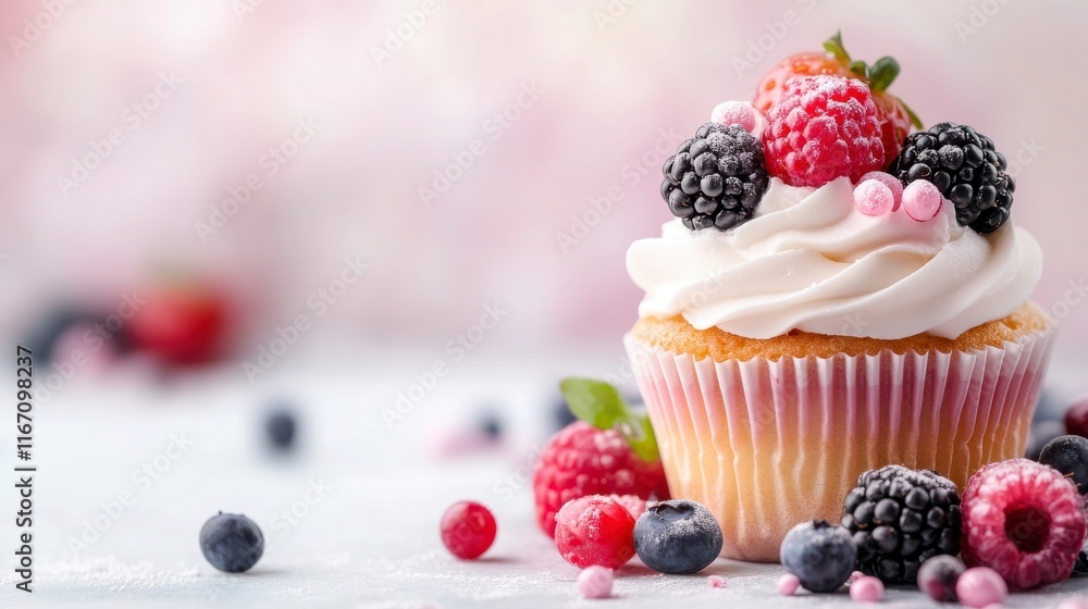 Delightful Berry Cupcake with Creamy Frosting and Sprinkles! Delightful Berry Cupcake with Creamy Frosting and Sprinkles!