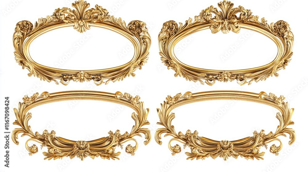 Set of golden frames - Isolated white background - Premium pen tool cutout