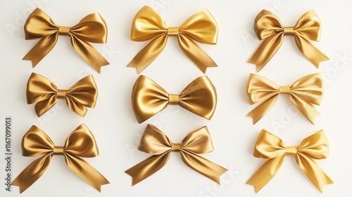 set of golden ribbon bows on a white background