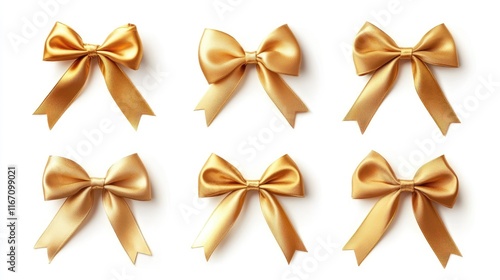 set of golden ribbon bows on a white background