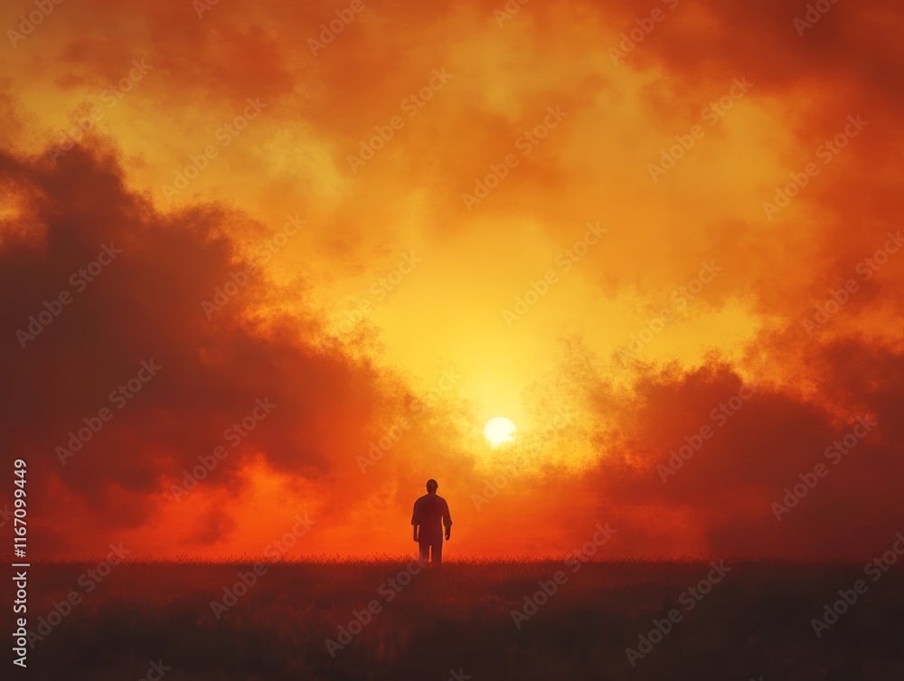 Oil worker laboring in oil fields against a stunning sunset backdrop for a dramatic scene Oil worker laboring in oil fields against a stunning sunset backdrop for a dramatic scene
