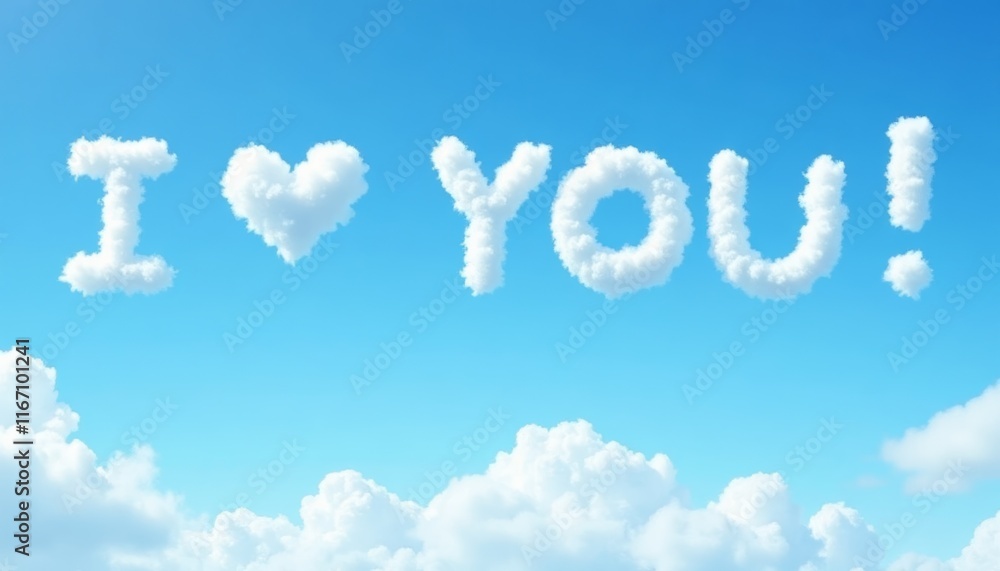 Clouds form the inscription I love YOU in blue sky. Romantic message. Valentine's day concept. Declaration of love
