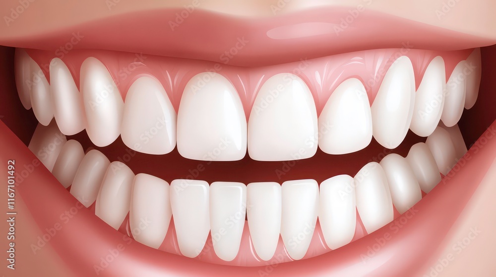 Close-up of a bright, healthy smile with perfectly aligned white teeth and pink gums. Close-up of a bright, healthy smile with perfectly aligned white teeth and pink gums.