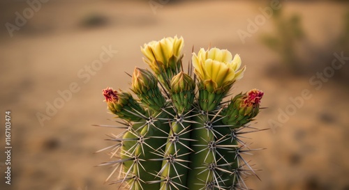 Desert Cactus Blooming Yellow Flowers photo