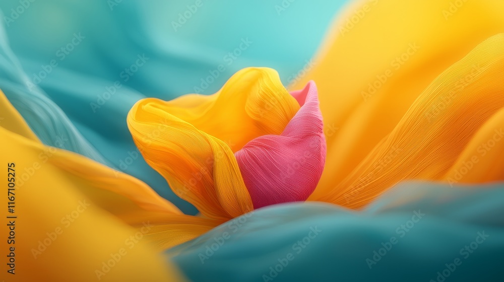 Fototapeta premium Abstract Colorful Fabric Texture Yellow Teal Pink Drape