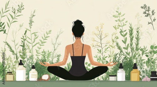 Wallpaper Mural Woman meditating amidst herbs and natural beauty products. Torontodigital.ca