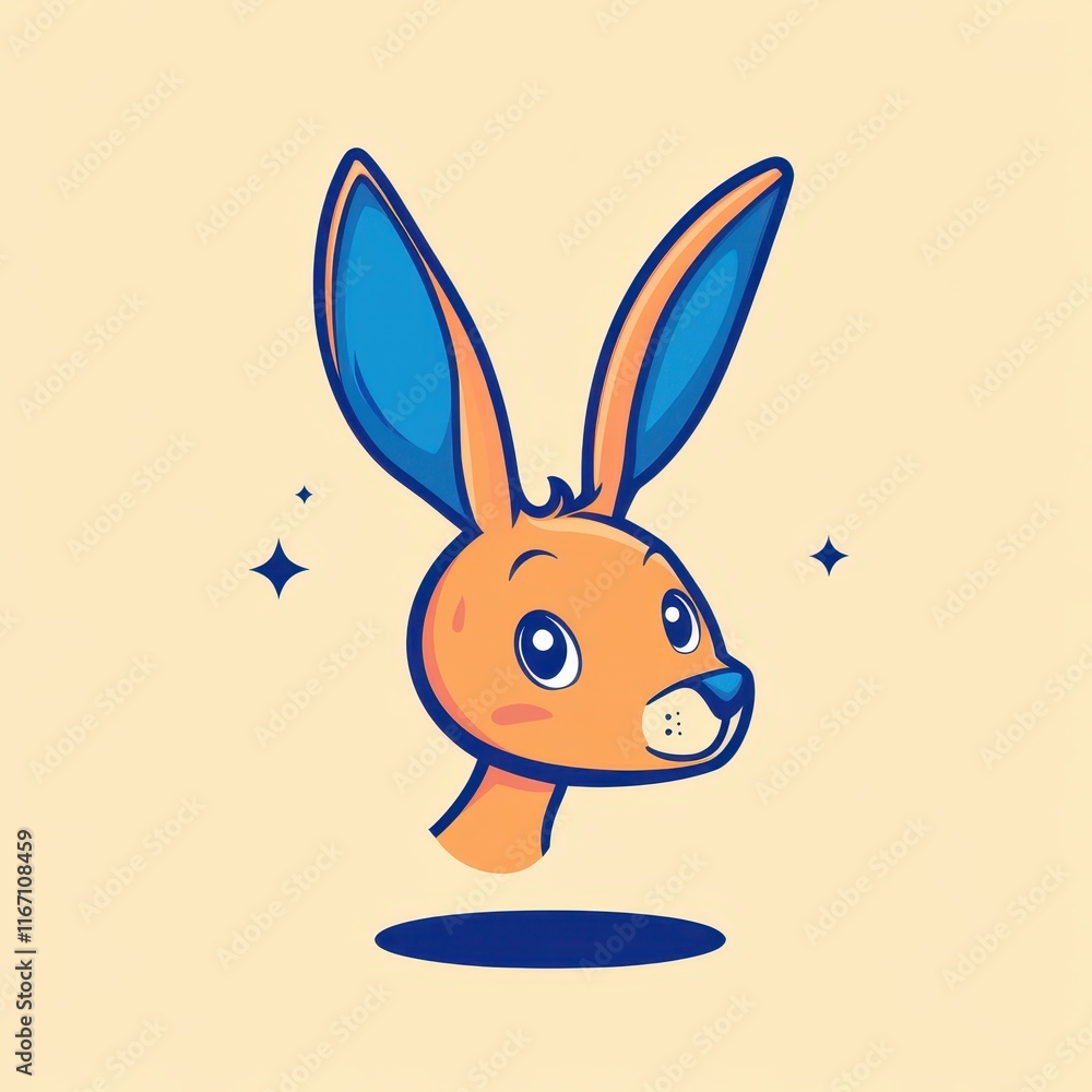 Fototapeta premium Cute and Colorful Cartoon Rabbit Character Design with Big Ears and Joyful Expression on a Light Background for Children’s Art and Illustrations