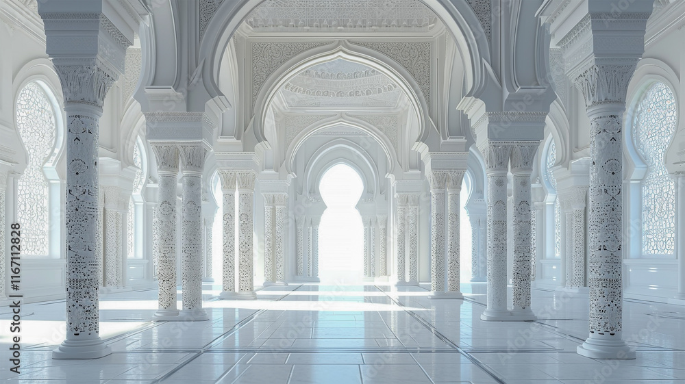 Naklejka premium Elegant White Islamic Architecture with Ornate Columns
