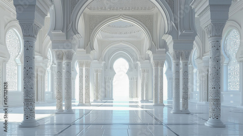 Elegant White Islamic Architecture with Ornate Columns