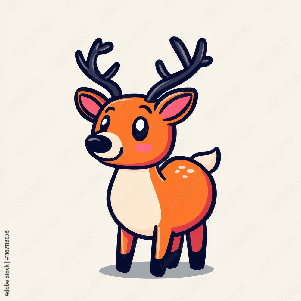 Cute Cartoon Deer Illustration with Playful Expression and Adorable Antlers, Perfect for Children's Themes and Forest Adventure Designs Cute Cartoon Deer Illustration with Playful Expression and Adorable Antlers, Perfect for Children's Themes and Forest Adventure Designs