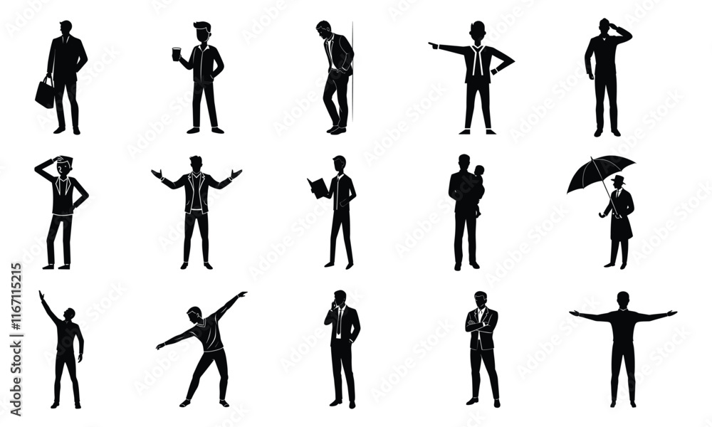Fototapeta premium Dynamic Silhouette of a Businessman in a Confident Pose Capturing the Essence of Professionalism and Success in the Corporate World