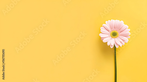 Wallpaper Mural minimalist design featuring single pink gerbera daisy on yellow background, evoking cheerful and vibrant atmosphere Torontodigital.ca