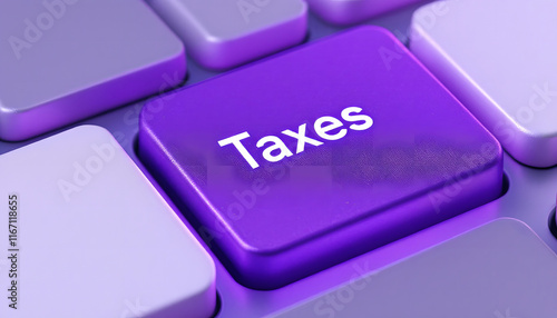 Taxes Key on Computer Keyboard, Tax Information Button Close-up, Additional Tax Services Concept: Taxes Key photo