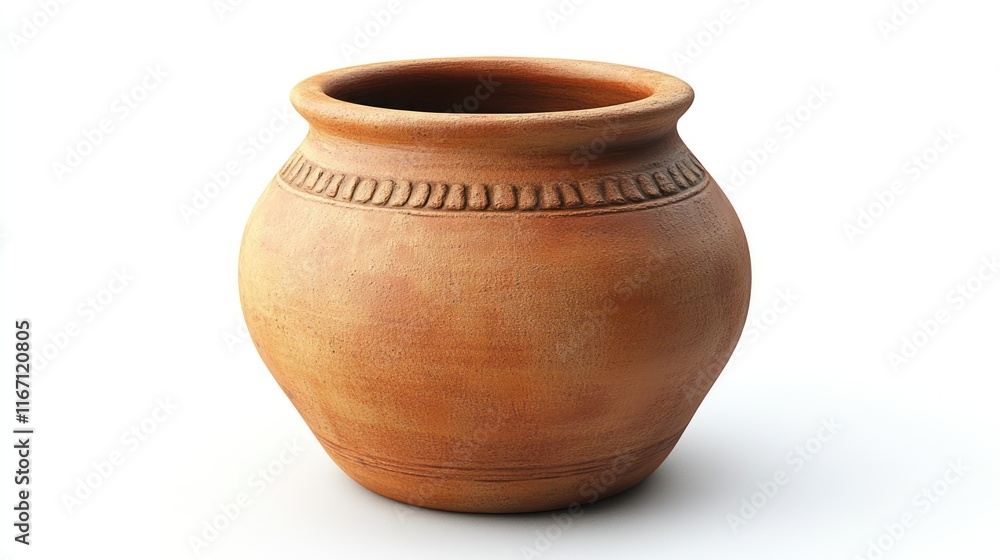 Rustic terracotta pot, clay vessel, isolated on white background. Rustic terracotta pot, clay vessel, isolated on white background.