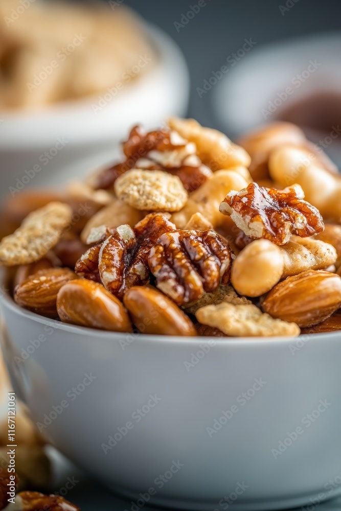 Delicious and Crunchy Snack Bowl Filled with Assorted Nuts and Sweet Treats Perfect for Sharing or Enjoying Alone in a Cozy Setting Delicious and Crunchy Snack Bowl Filled with Assorted Nuts and Sweet Treats Perfect for Sharing or Enjoying Alone in a Cozy Setting