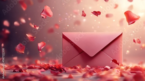 Pink envelope with falling rose petals.