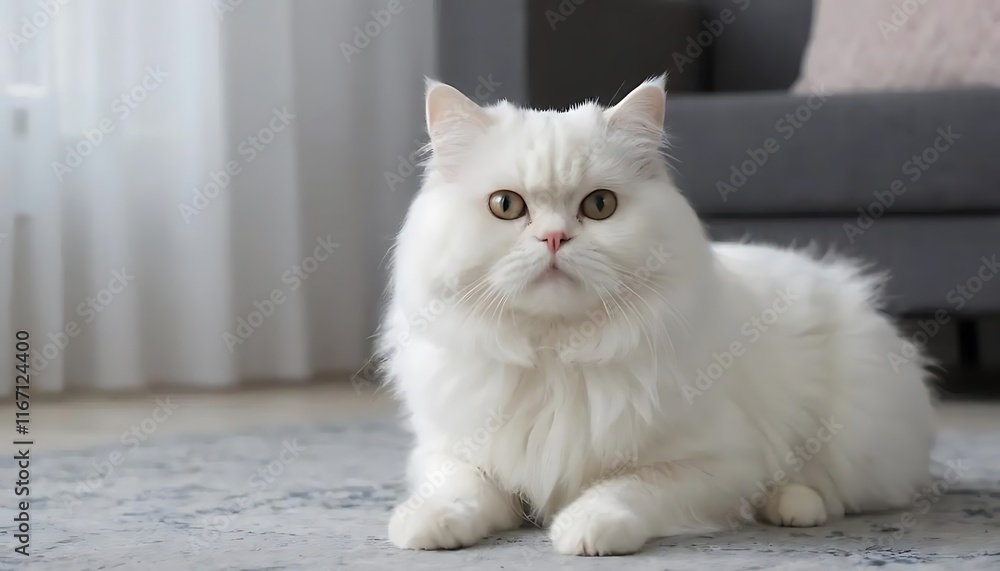 Obraz premium a white persian cat, The adorable white Persian cat is in the living room at home. Pet Animal Concept.