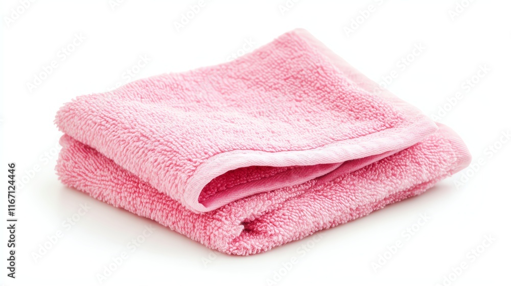 Soft pink towel folded on a white background. Soft pink towel folded on a white background.