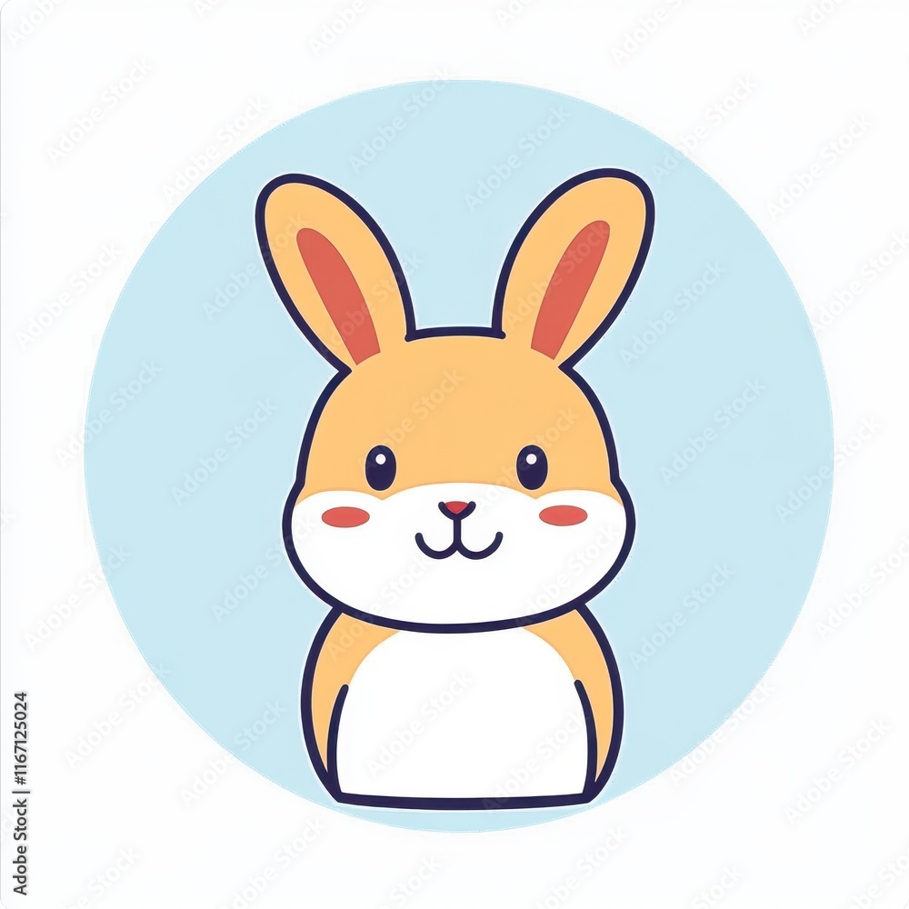 Obraz premium Cute cartoon style rabbit character with cheerful expression designed for children's products, educational materials, and digital illustrations featuring a simple background