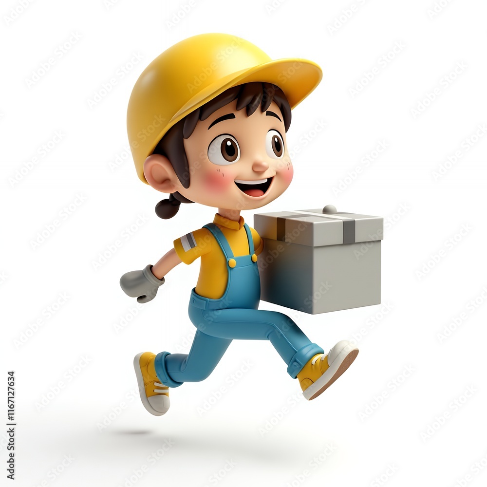 Joyful Delivery Girl Running with Package Joyful Delivery Girl Running with Package