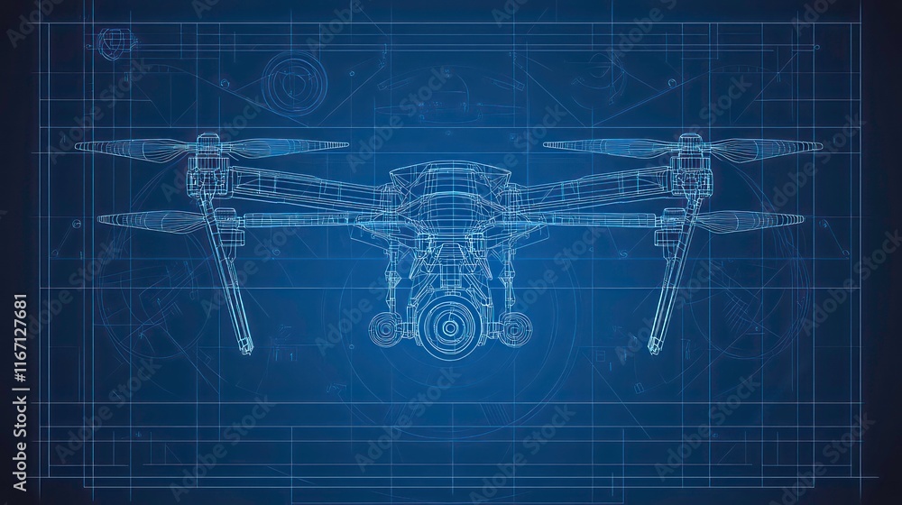 Vector Quadcopter or drone line blueprint wireframe Vector Quadcopter or drone line blueprint wireframe