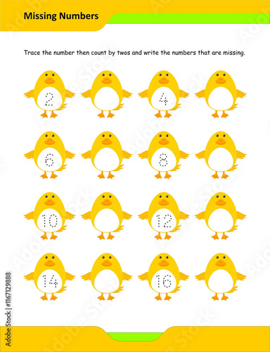 Count by 2s worksheet, Skip counting by 2s, Trace the missing numbers, Counting by 2s printable, Skip counting worksheet