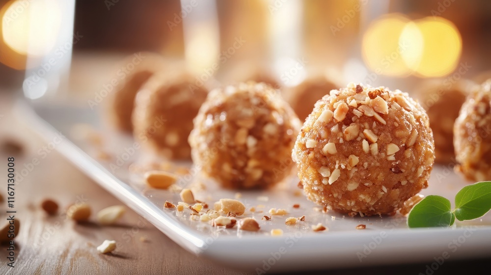 Warm Dessert Balls on Platter with Ambient Light Warm Dessert Balls on Platter with Ambient Light