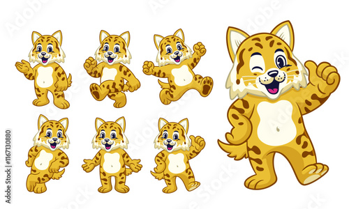 Happy Cartoon Character Set of Wildcat