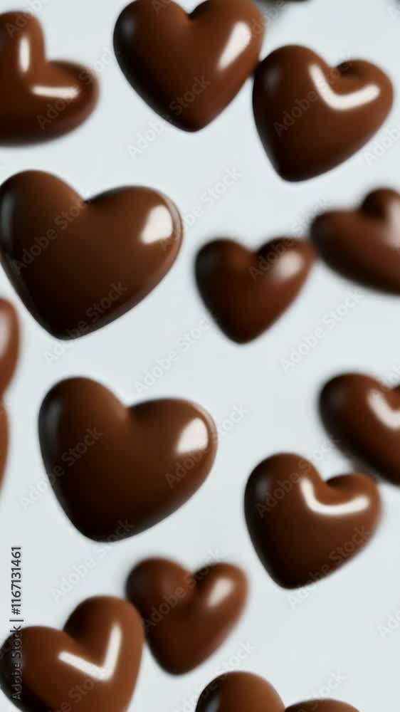 Milk chocolate hearts levitating against soft background, symbolizing sweet romance and indulgent celebration of love Milk chocolate hearts levitating against soft background, symbolizing sweet romance and indulgent celebration of love