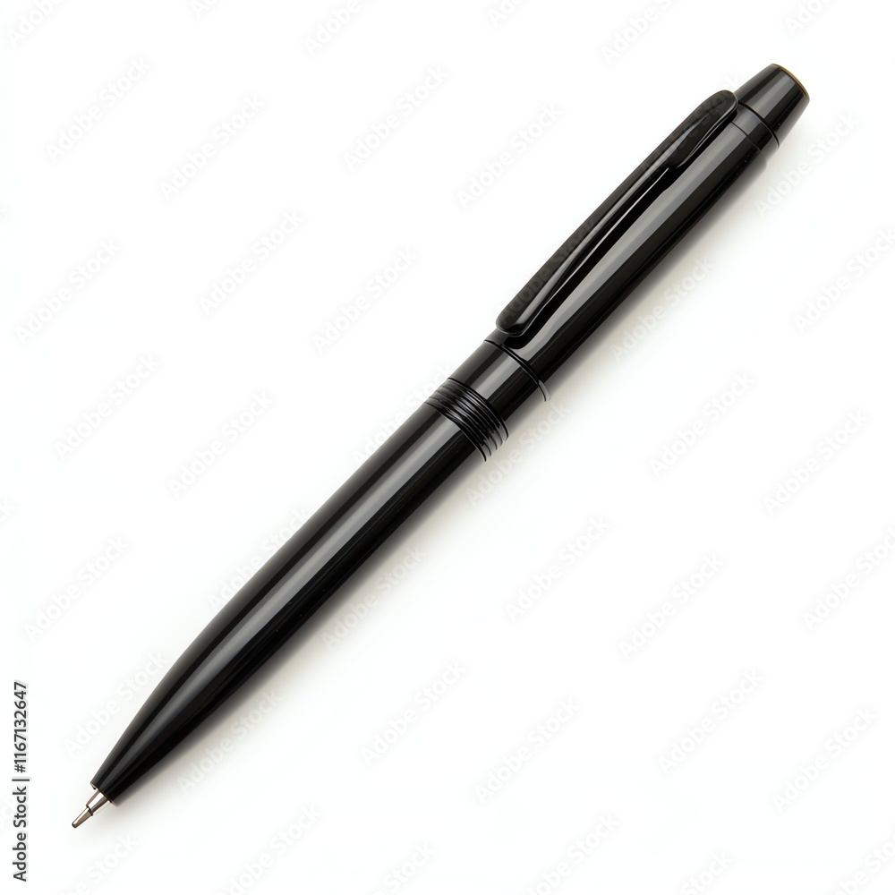 Black pen on a white isolated background, perfect for writing and office use. Black pen on a white isolated background, perfect for writing and office use.
