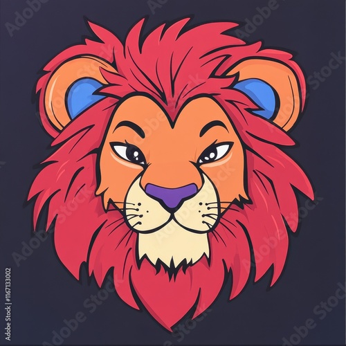 Vibrant and Eye-catching Lion Head Illustration with Bold Colors and Expressive Features for Artistic and Graphic Design Projects photo