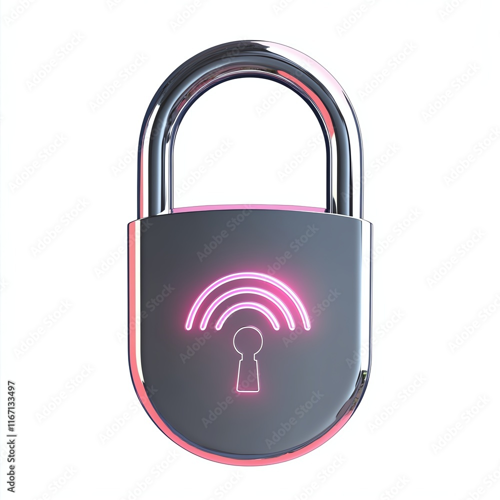 Digital padlock with wireless signal icon on a white isolated background. Digital padlock with wireless signal icon on a white isolated background.