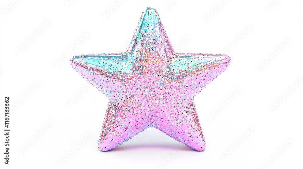 Glittering Y2K Star Icon - Vibrant 3D Render with Multicolored Gradient Sparkles on Polished Surface Isolated on White Background Glittering Y2K Star Icon - Vibrant 3D Render with Multicolored Gradient Sparkles on Polished Surface Isolated on White Background