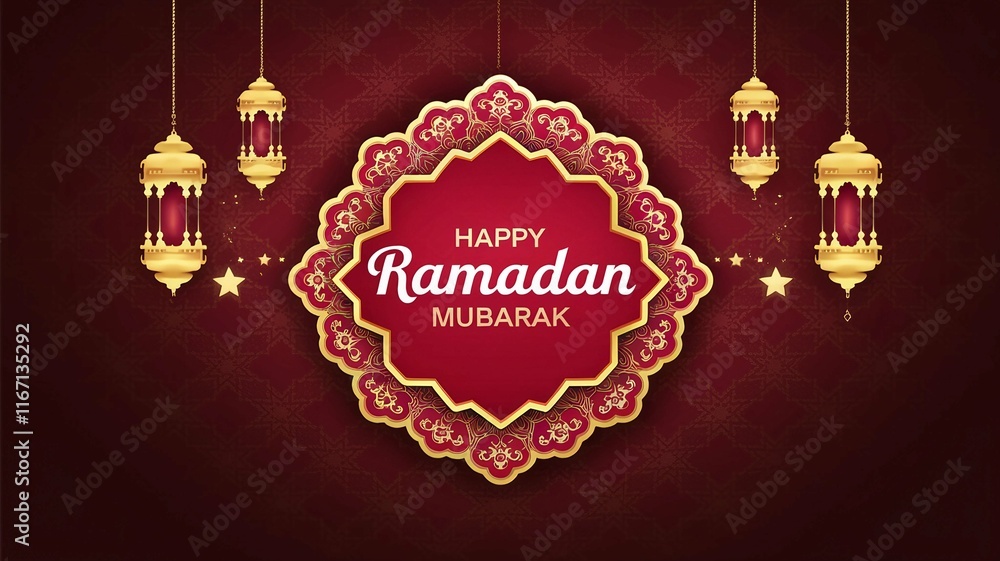 Naklejka premium Elegant Happy Ramadan Mubarak Greeting Banner