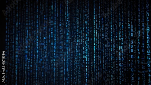 Wallpaper Mural Futuristic Technology Concept Featuring Glowing Blue and Black Digital Binary Code. Soft Neon Lights Torontodigital.ca