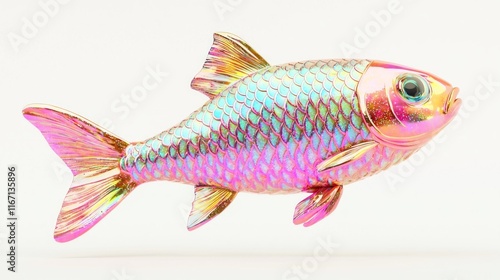 Colorful Glittery Y2K Inspired 3D Fish Icon with Polished Finish photo