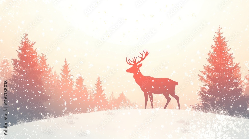 Silhouette of a deer in snowy winter forest at sunset. Silhouette of a deer in snowy winter forest at sunset.