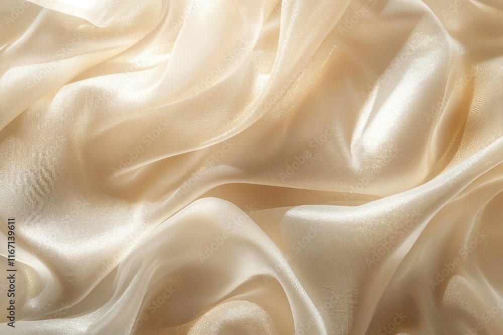 Soft cream silk drapes elegantly in gentle waves, reflecting delicate light tones and textures in a tranquil setting. Generative AI Soft cream silk drapes elegantly in gentle waves, reflecting delicate light tones and textures in a tranquil setting. Generative AI