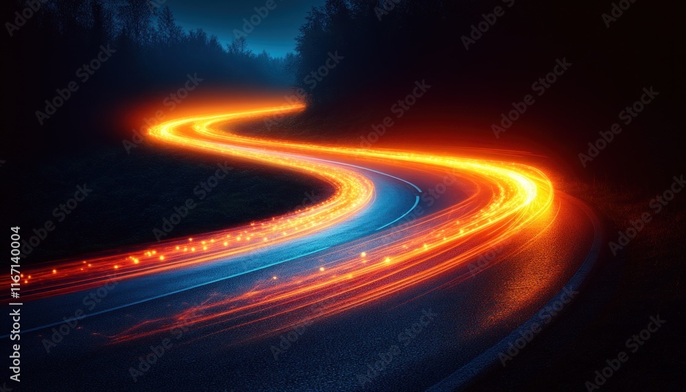 dynamic light trails on curving road abstract speed motion technology colors dynamic light trails on curving road abstract speed motion technology colors