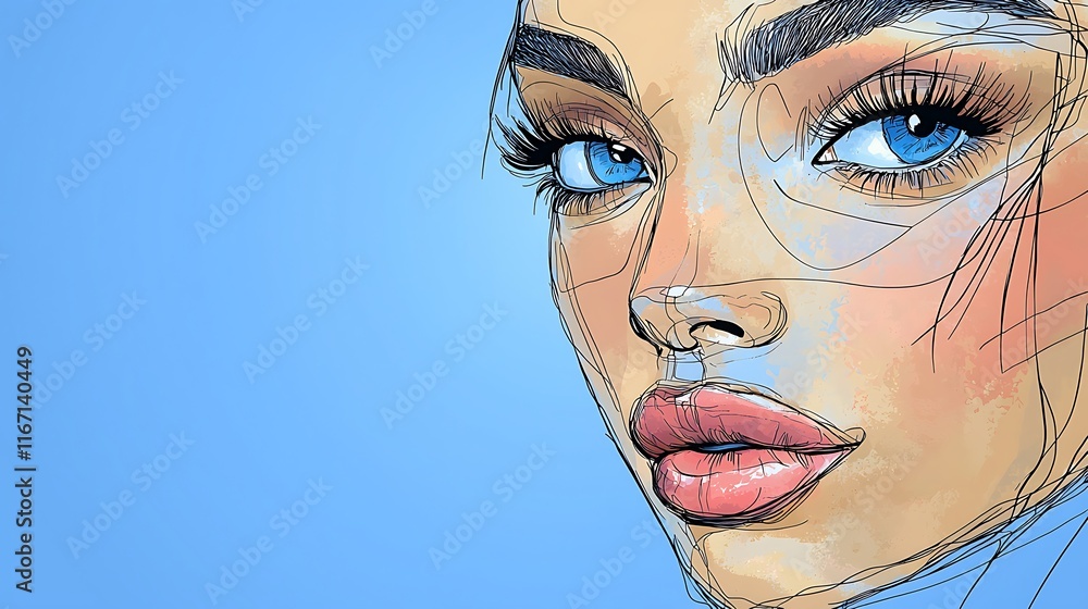 A stylized portrait of a woman with blue eyes A stylized portrait of a woman with blue eyes