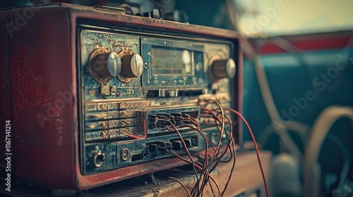 Obraz na płótnie Vintage Radio with Wires and Dust in Abandoned Workshop Scene w salonie