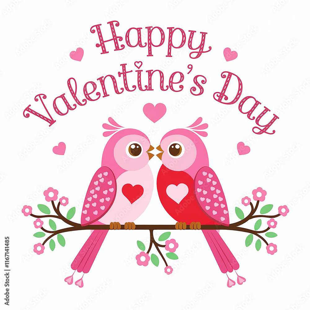 Obraz premium Cute birds kissing, celebrating Happy Valentine's Day