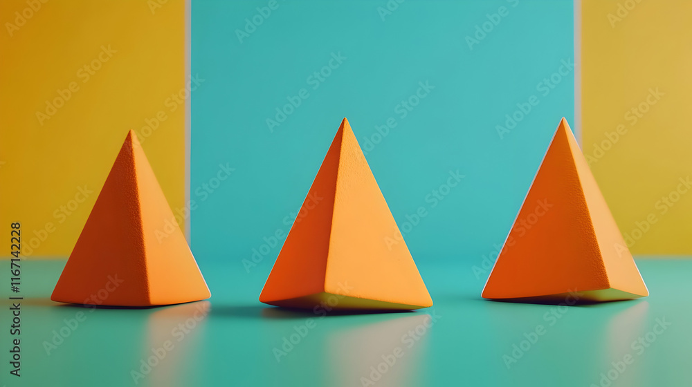 Abstract 3D Orange Pyramids on Teal Abstract 3D Orange Pyramids on Teal