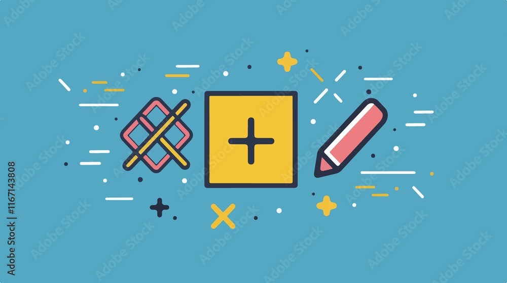 Fototapeta premium Basic Math Addition Line Art Vector Icon for Education