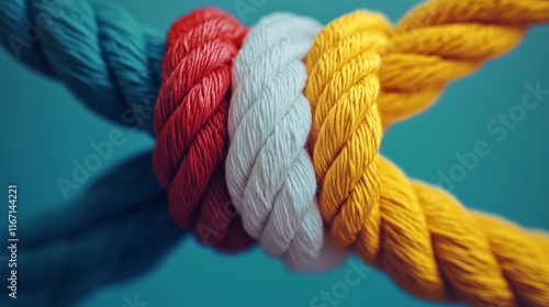 Colorful ropes intertwined together create a vibrant visual display with bold...