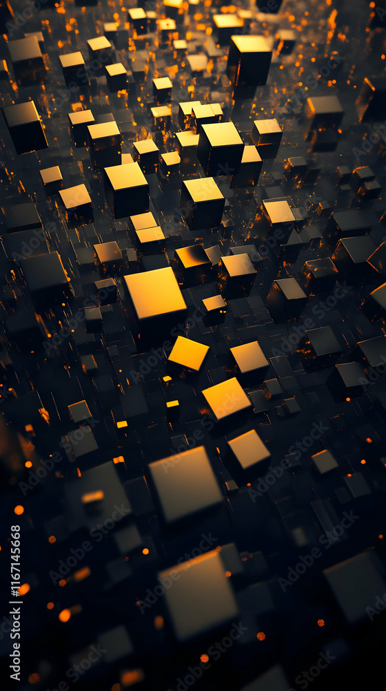 Obraz premium Golden Cubes 3D Abstract Background