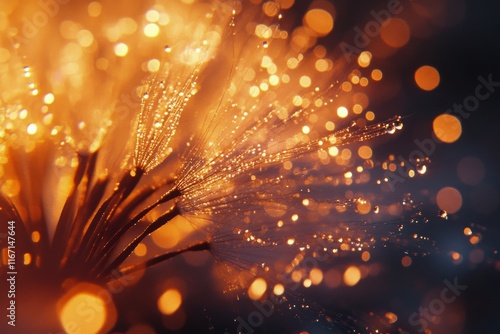 Golden dew drops glisten on delicate petals during a serene morning in nature...