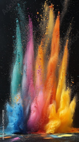 Colorful powder explosion in vibrant hues creating a mesmerizing visual effect
