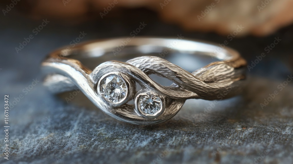 Elegant sterling silver ring with intertwined design and sparkling diamonds for a sophisticated jewelry collection Elegant sterling silver ring with intertwined design and sparkling diamonds for a sophisticated jewelry collection
